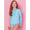 Cabana Life Classic Long Sleeve Embroidered Rashguard & Ruched Bikini 3-Pc Set 482-AC-1040 - Amalfi Coast