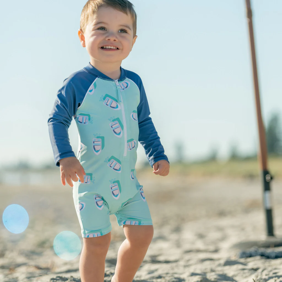 Snapper Rock Float Your Boat Long Sleeve Sunsuit B70834L - Blue