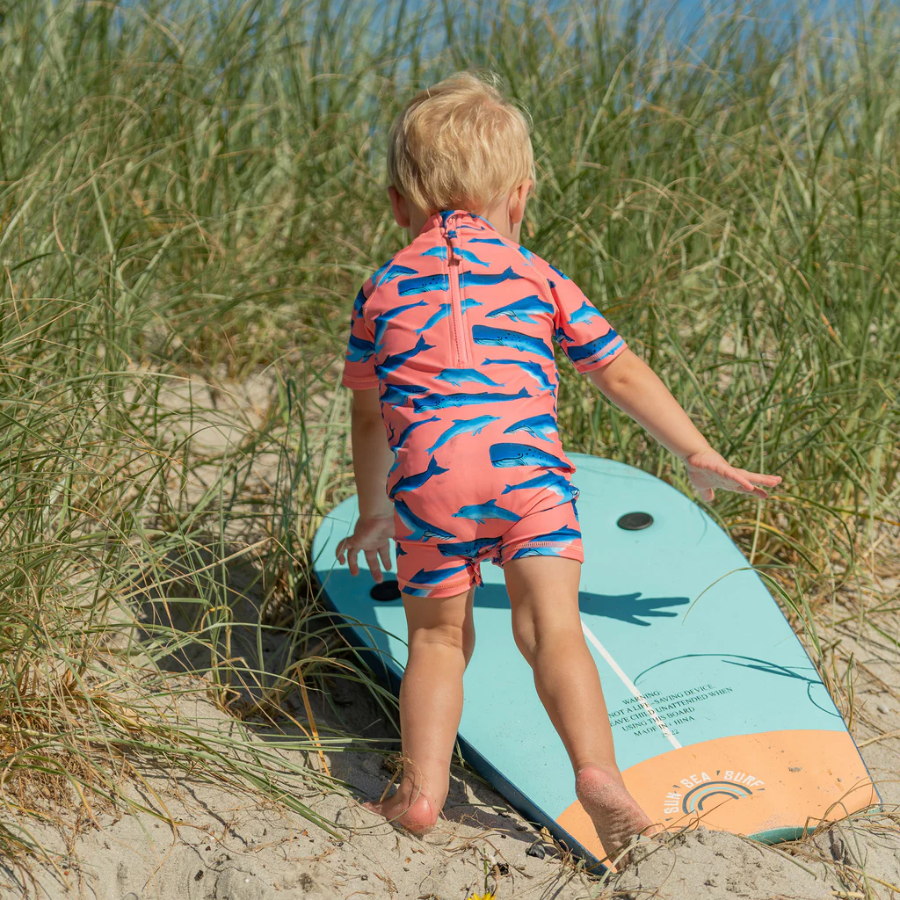 Snapper Rock Whale Tail Short Sleeve Sunsuit B70832S - Peach