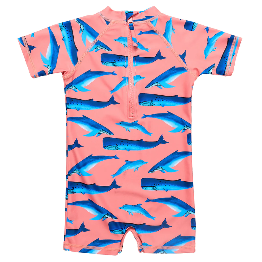 Snapper Rock Whale Tail Short Sleeve Sunsuit B70832S - Peach