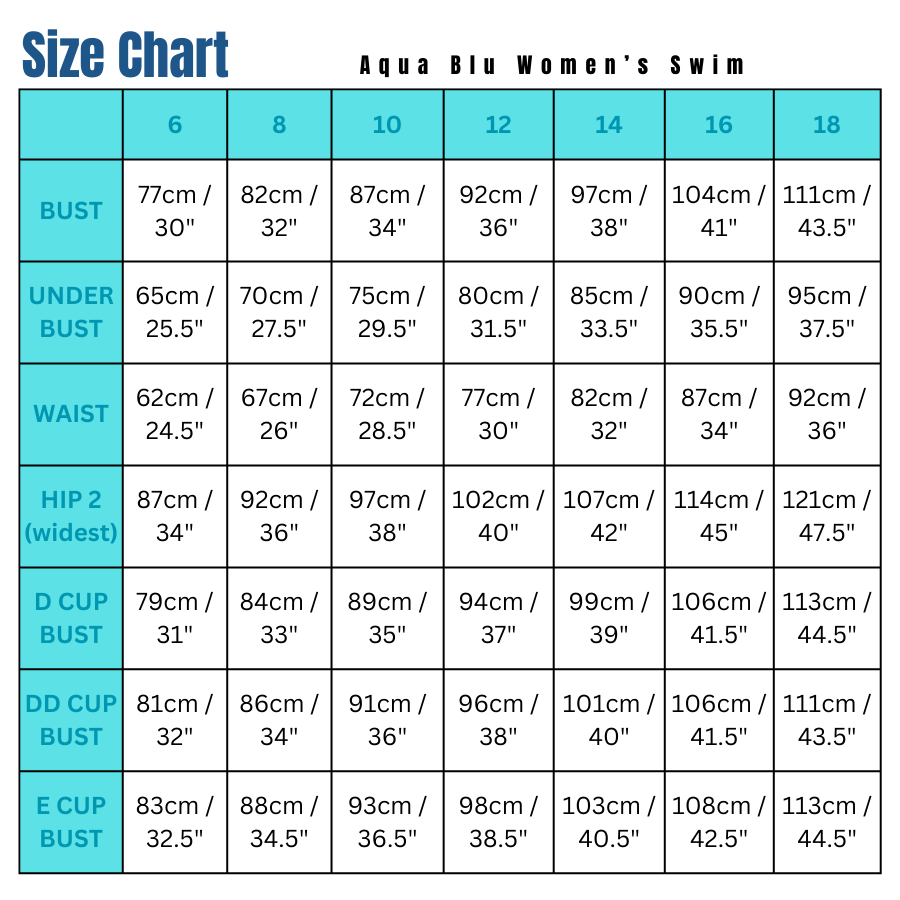 Aqua Blu Women's Swimwear Size Chart