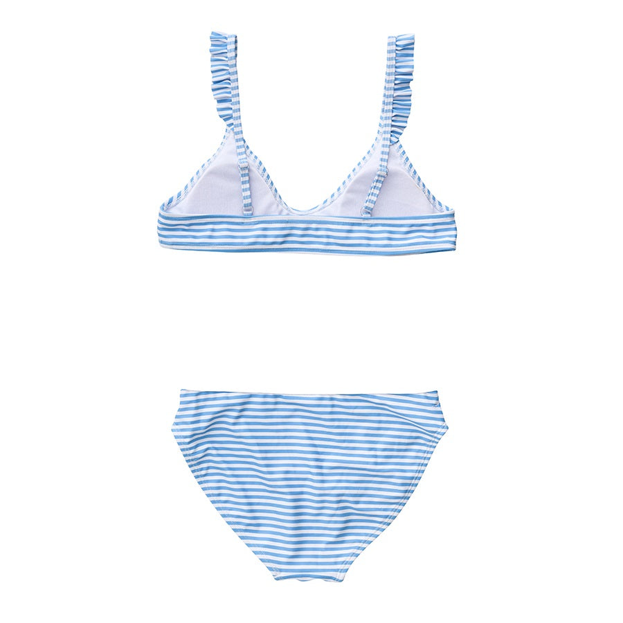 Snapper Rock Powder Blue Sustainable Stripe Frilled Bikini G15114- Blue