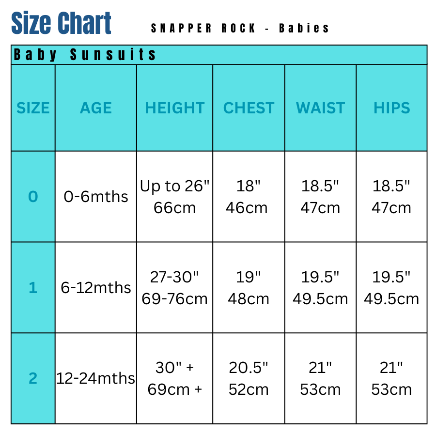 Snapper Rock Baby Size Chart