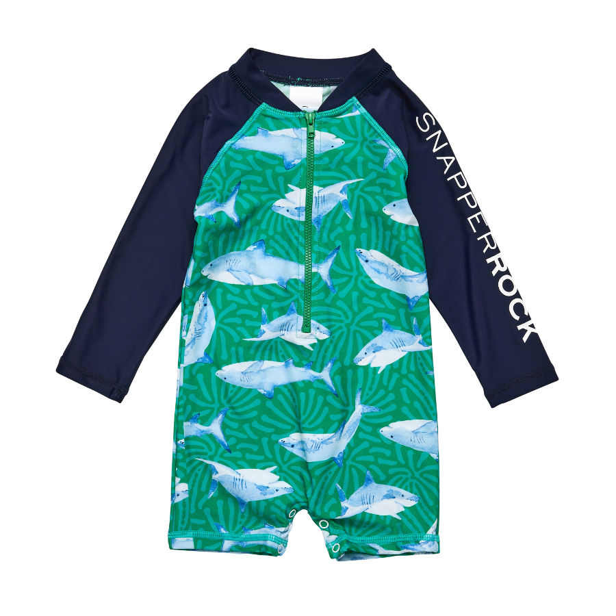 Snapper Rock Reef Shark Long Sleeve Sunsuit B70835L - Green