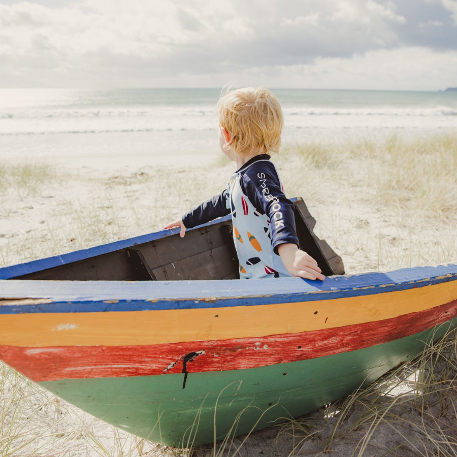 Snapper Rock Retro Surf Long Sleeve Sunsuit B70825L - Blue