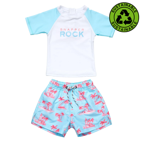 Snapper Rock Lighthouse Island Sustainable Short Sleeve Baby Set B50014 - Blue