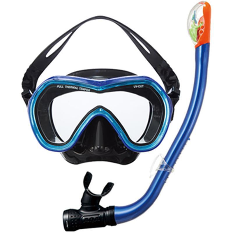 AQA Orca Soft & Sammy Dry Special Silicon Mask & Snorkel Set KZ-9001- Mt Navy/ Crystal Blue